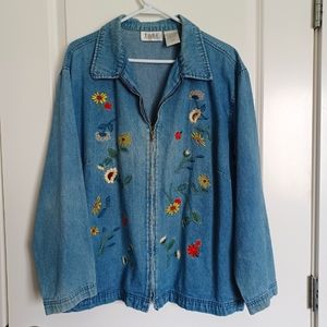 Embroidered vintage light denim jacket